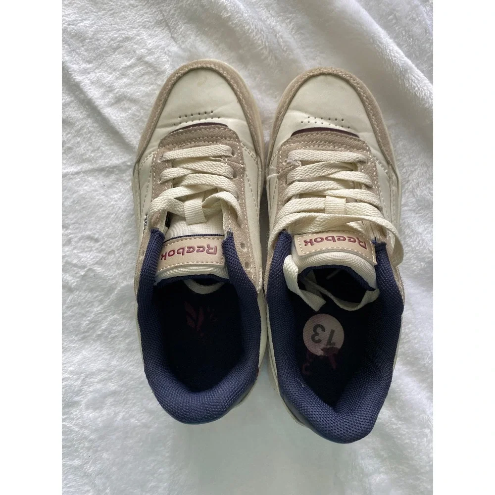 Reebok Club C Sneakers Kids Size 13K Cream Tan Navy Blue Low Top Shoes
